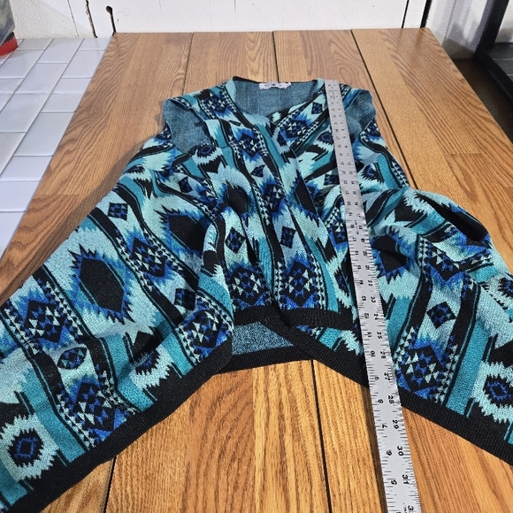 Crazy Train Flowy Cardigan Vest Size XL Blue Black Santa Fe Style Geometric - Picture 1 of 4